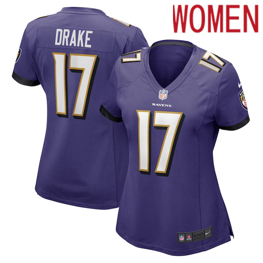 Women Baltimore Ravens #17 Kenyan Drake Nike Purple Game Player NFL Jersey->women nfl jersey->Women Jersey